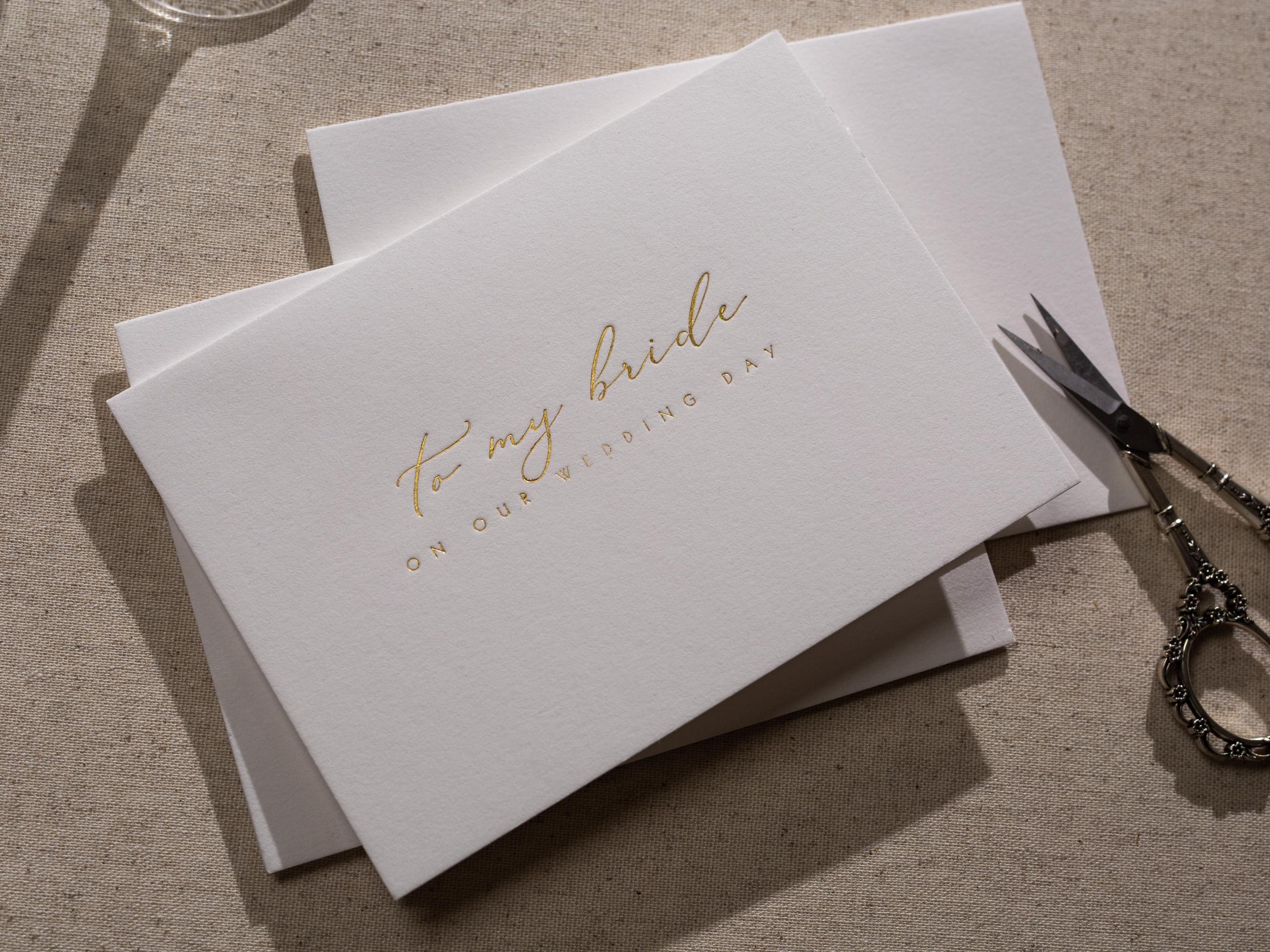 Gold Embossed Folded Card w/ Envelope (Bride) - Classic Wedding Stationery To My Bride On Our Wedding Day Card Letters from The Groom