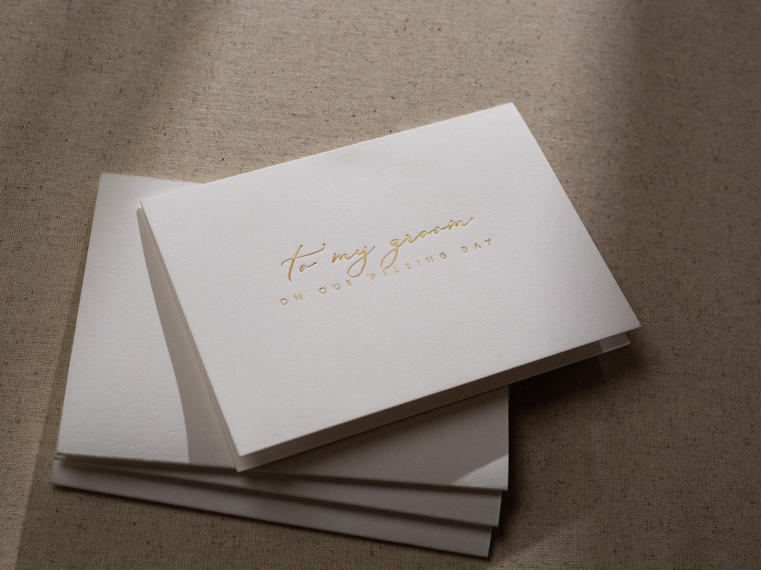 Gold Embossed Folded Card w/ Envelope (Groom) - To My Groom on Our Wedding Day Card Letters From The Bride Minimalist Wedding Stationery