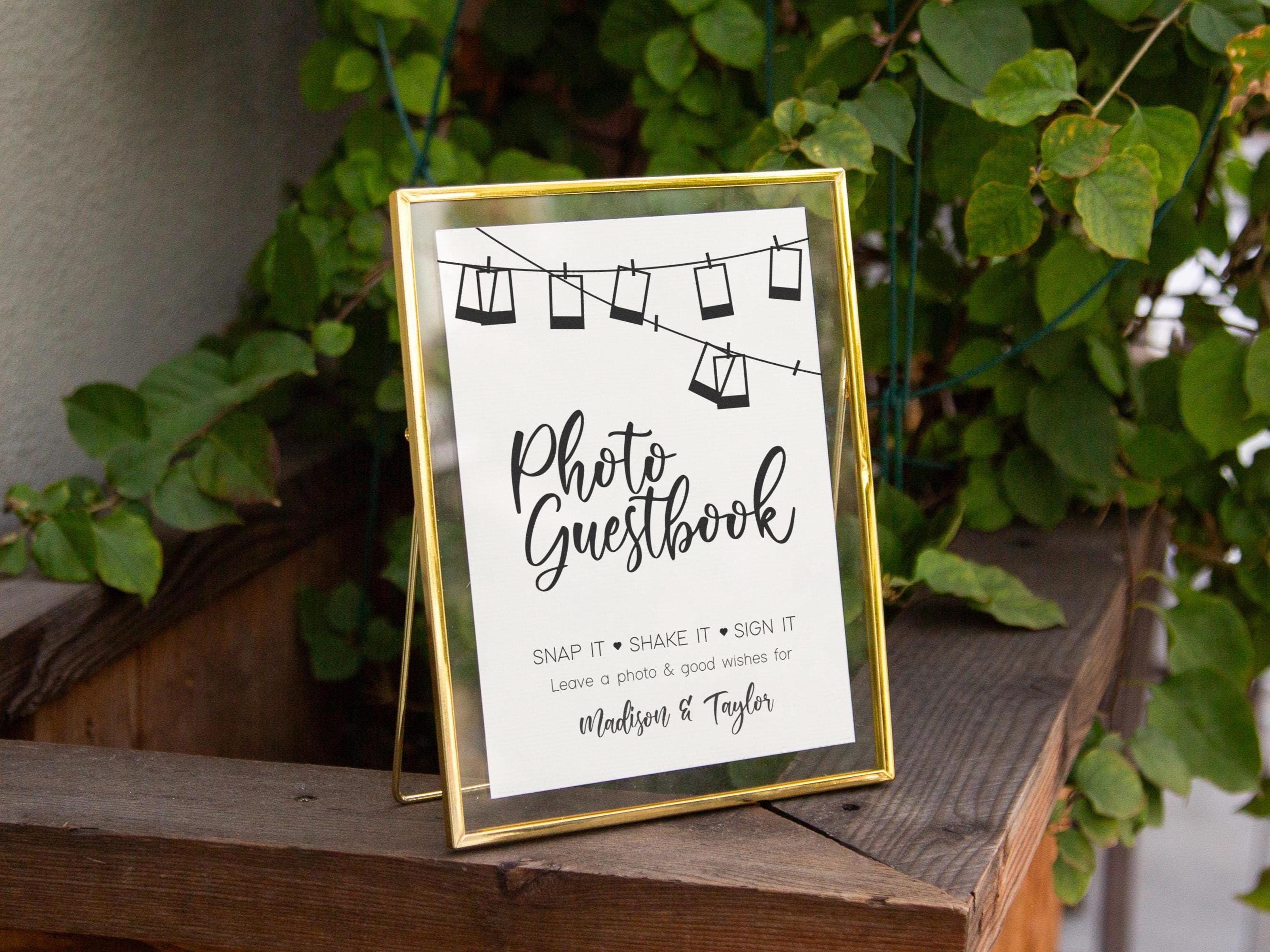 Paper Sign with Gold Frame (Design 2) - Snap It Shake It Sign Our Guest Book Sign for Wedding Reception Personalized Photo Guestbook Sign