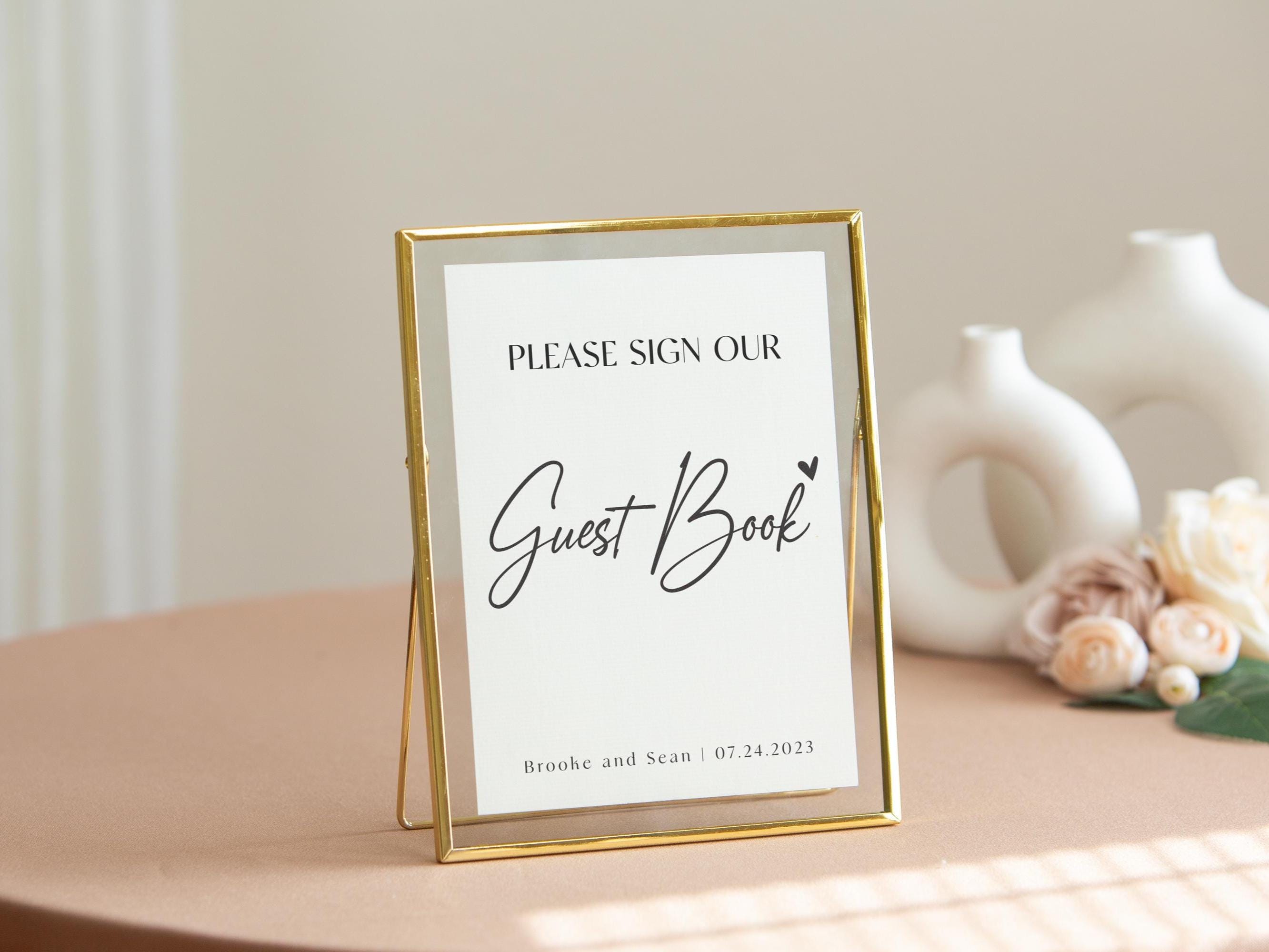 Paper Sign with Gold Frame (Design 3) - Please Sign Our Guestbook Wedding Ceremony Reception Decor Personalized Signage Plaque Custom Name