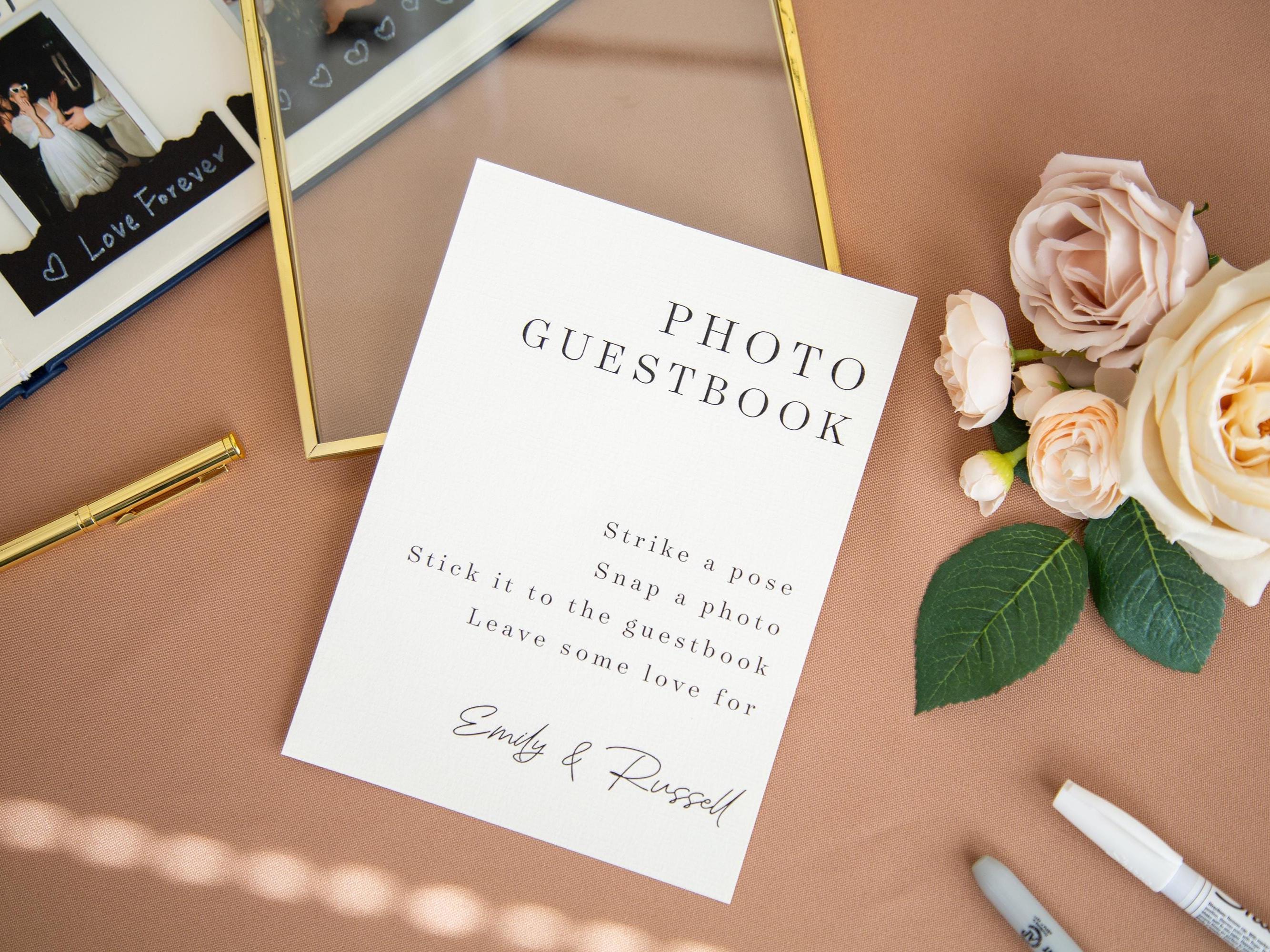 Paper Sign With Gold Frame (Design 1) - Snap A Photo Sign Our Guestbook Wedding Ceremony Reception Photo Guest Book Sign with Custom Name
