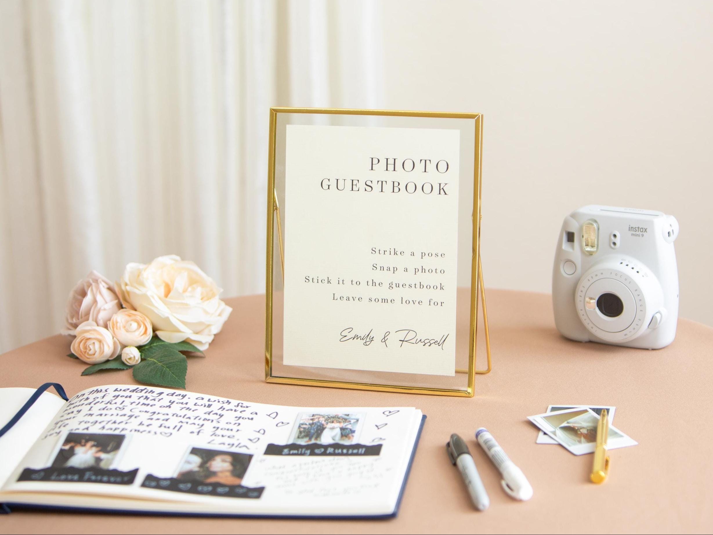 Paper Sign With Gold Frame (Design 1) - Snap A Photo Sign Our Guestbook Wedding Ceremony Reception Photo Guest Book Sign with Custom Name