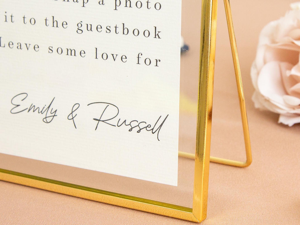 Paper Sign With Gold Frame (Design 1) - Snap A Photo Sign Our Guestbook Wedding Ceremony Reception Photo Guest Book Sign with Custom Name