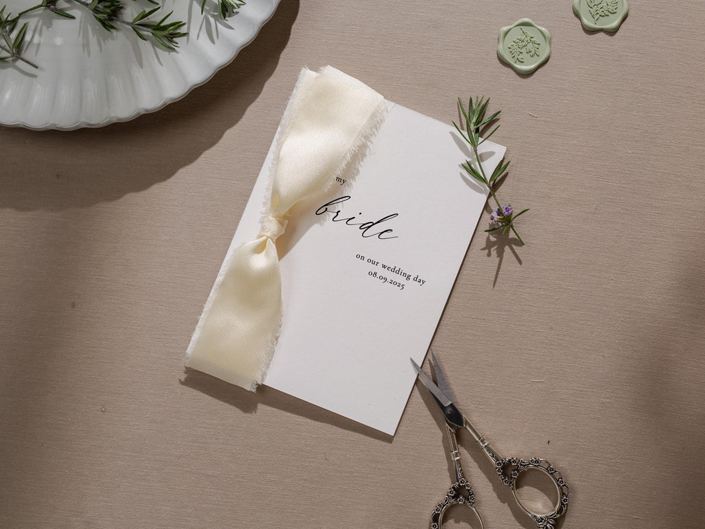 Wedding day folded card w/ ribbon (d4) - to my husband wife groom bride on our wedding day custom date on card ribbon envelope