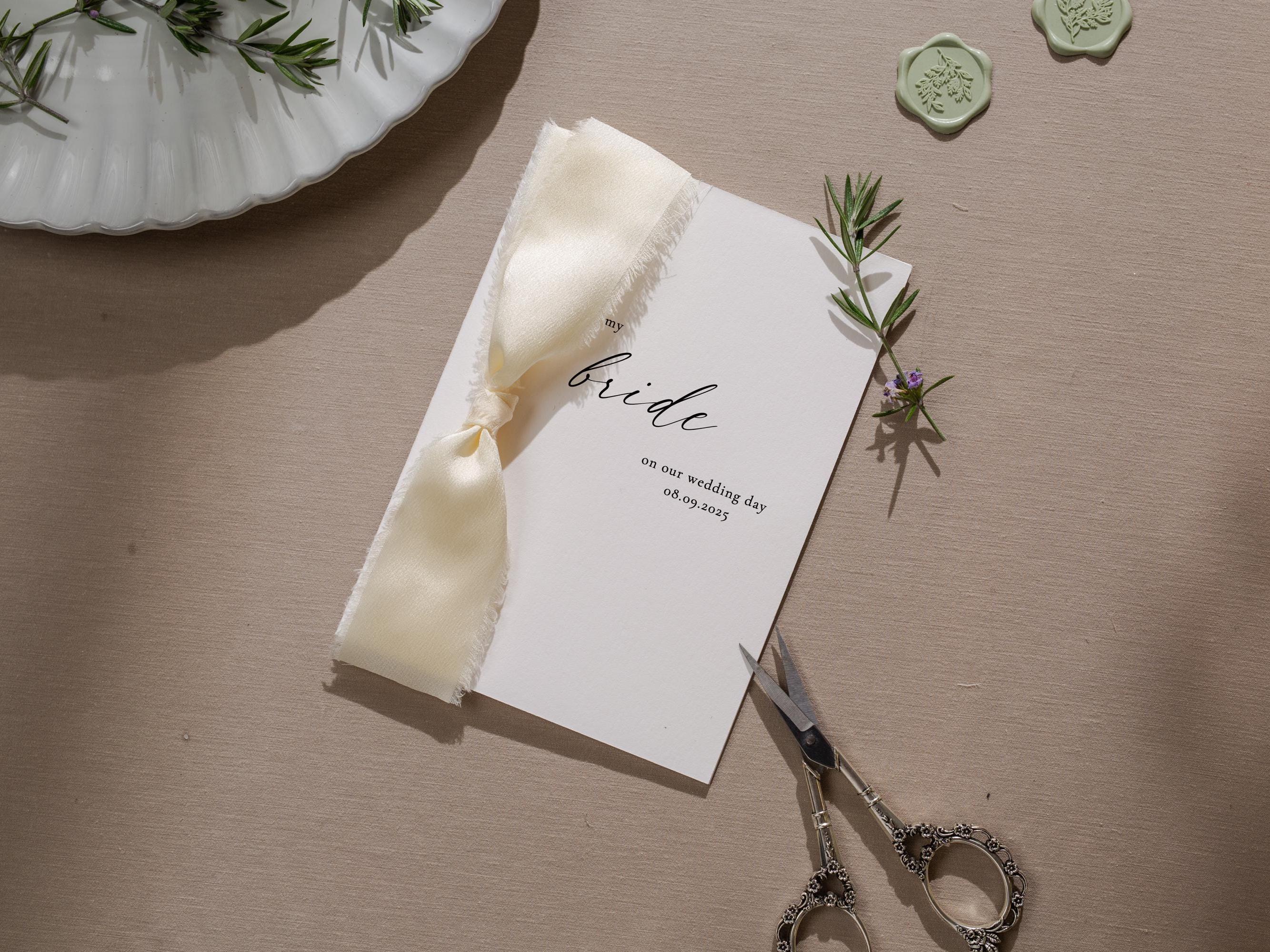 Wedding day folded card w/ ribbon (d4) - to my husband wife groom bride on our wedding day custom date on card ribbon envelope