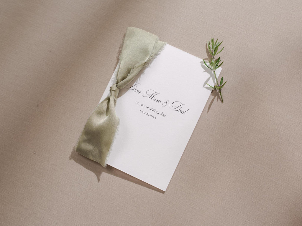 Wedding day folded card w/ ribbon (d3) - thank you cards to family bridal party bridesmaid mom dad mil fil moh parents gift