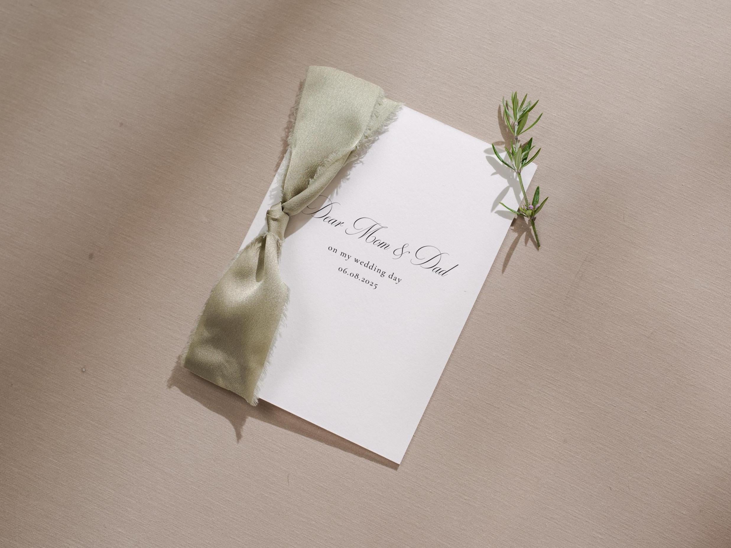 Wedding day folded card w/ ribbon (d3) - thank you cards to family bridal party bridesmaid mom dad mil fil moh parents gift