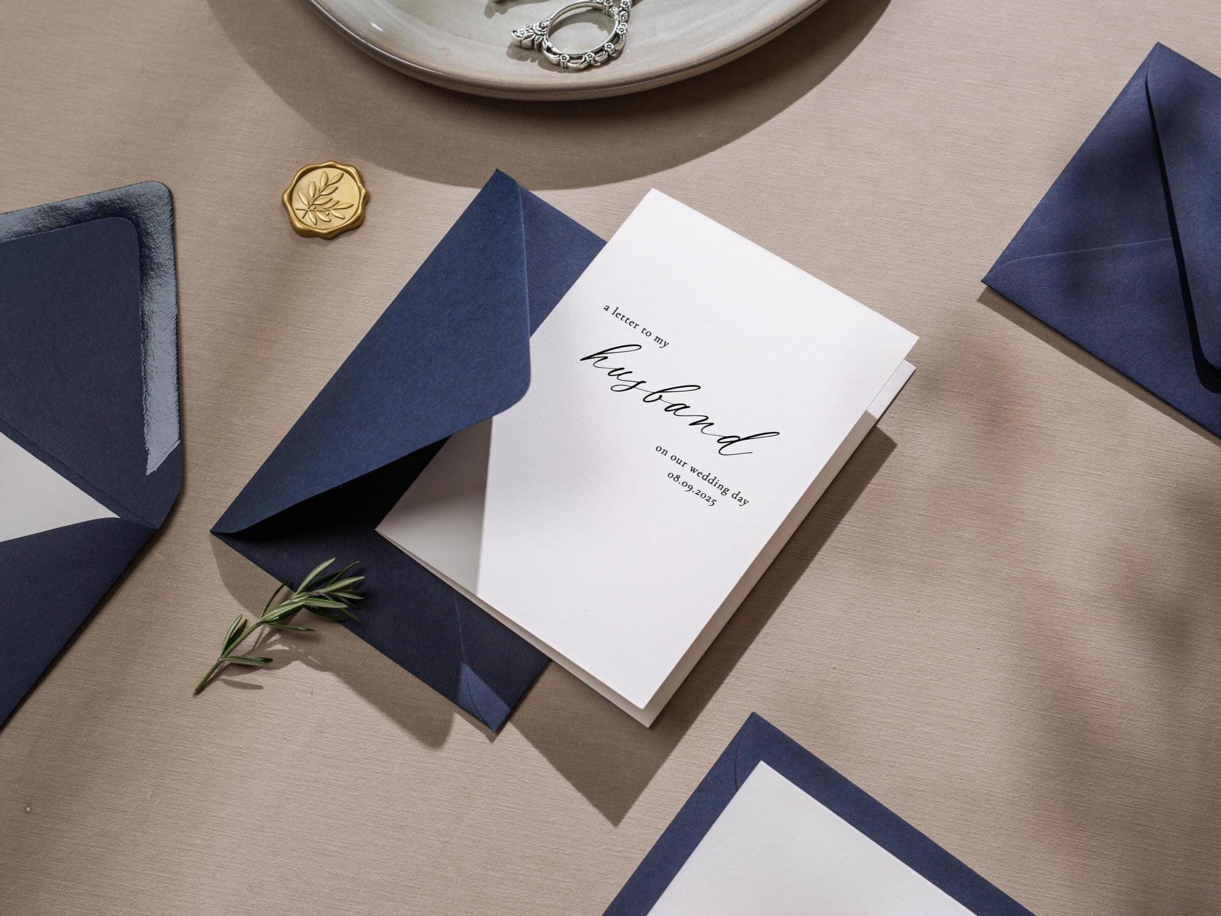 Wedding day folded card (d4) - to my husband wife groom bride love on our wedding day custom date on card includes envelope