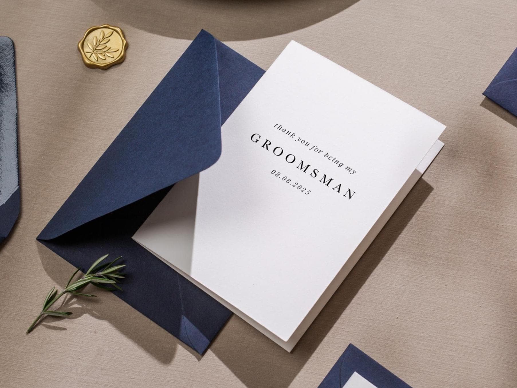 Wedding day folded card (d5) - custom personalized thank you for being my groomsman best man woman from groom bride with envelope