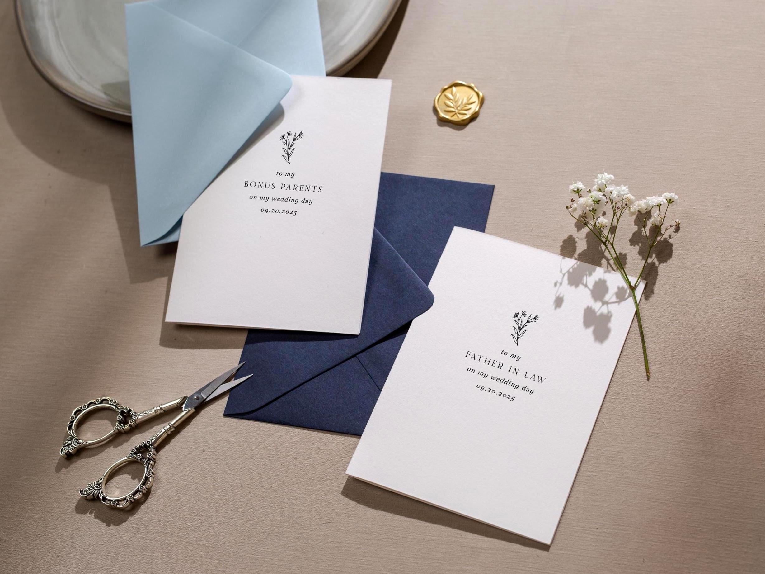 Wedding day folded card (d1) - thank you cards to family bridal party moh bridesmaid mom dad mil fil parents gift