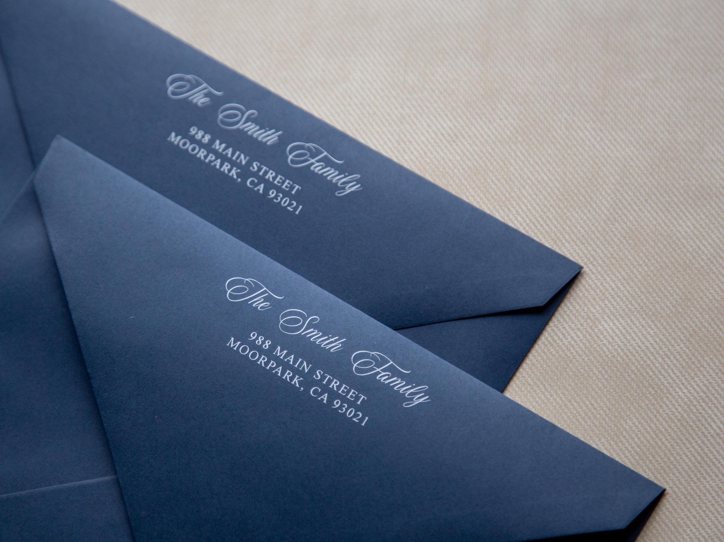 A7 envelope address printing (d2) - custom white or black ink printing guests names invitation return envelopes personalized black gray