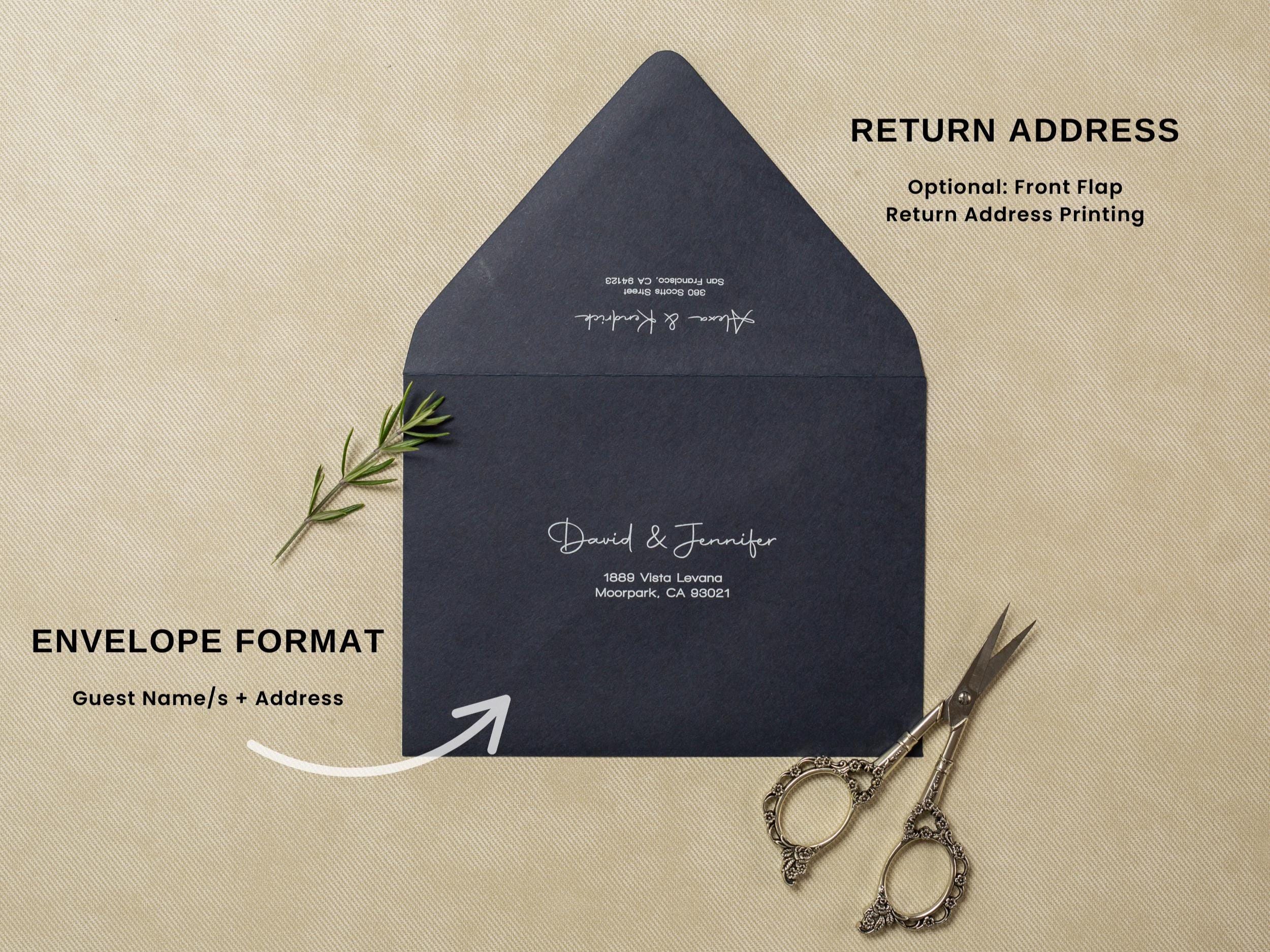 A7 envelope address printing (d3) - with white or black ink custom wedding guest invitation black navy green return envelopes personalized
