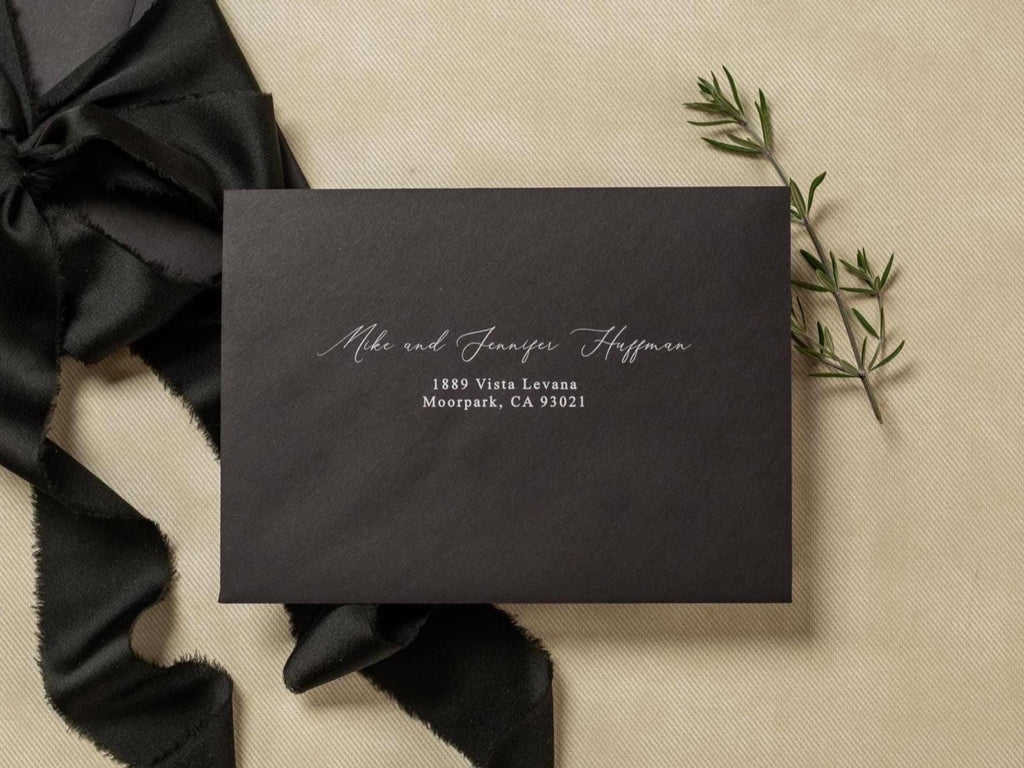 A7 envelope address printing (d4) - with white or black ink custom wedding guest invitation black navy green return envelopes personalized