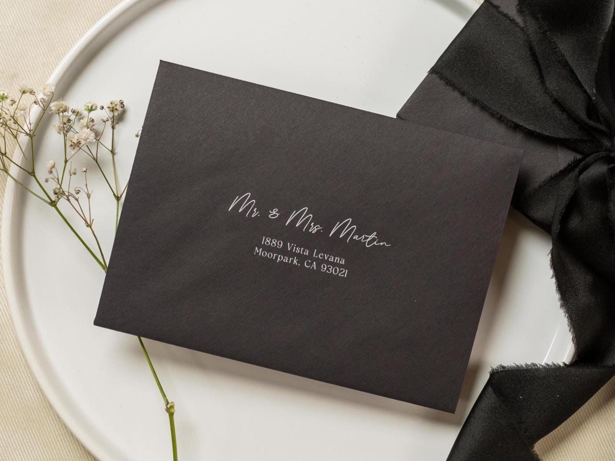 A7 envelope address printing (d1) - custom white ink printing or black ink printing wedding guests invitation return envelopes personalized