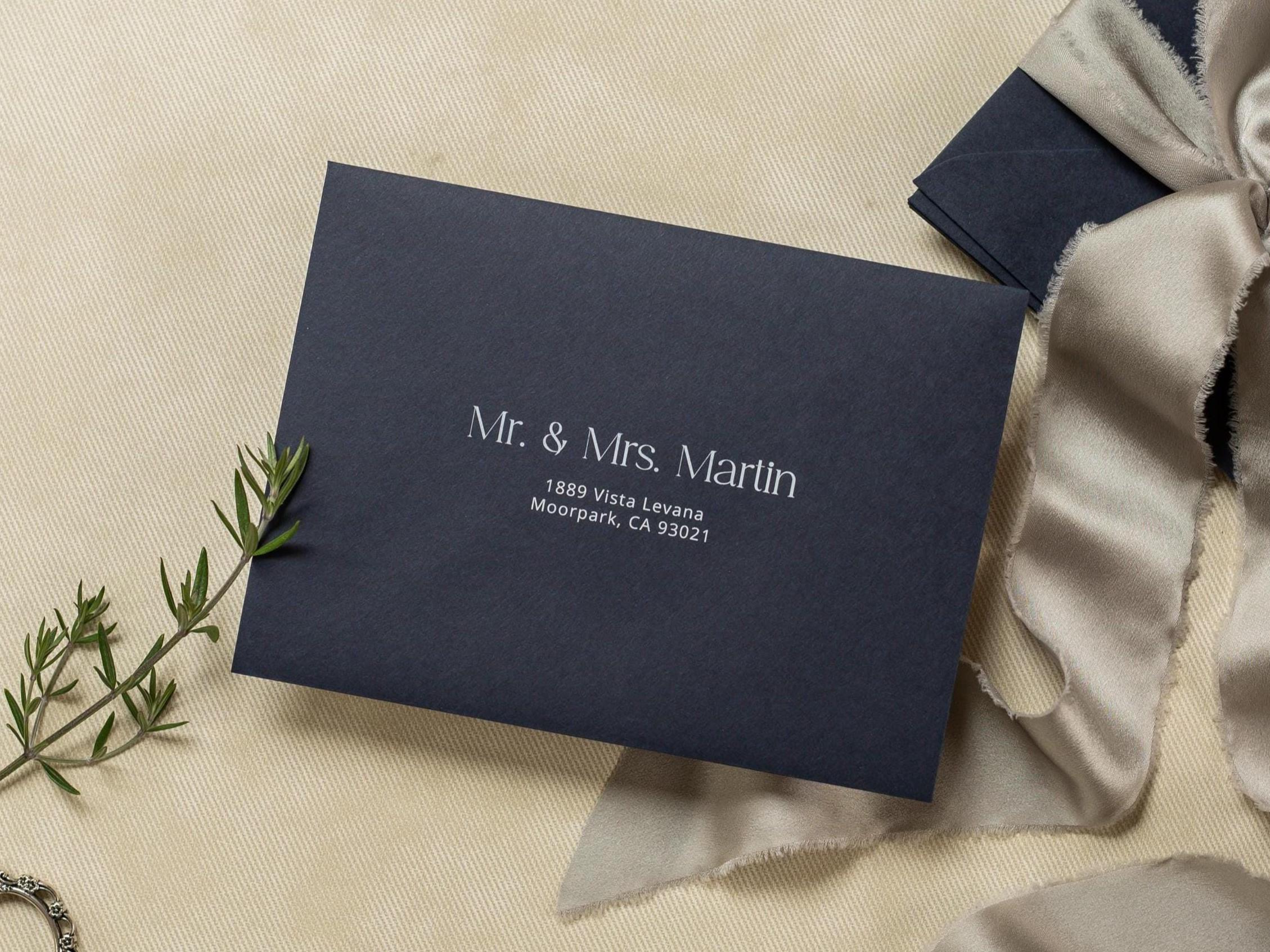 A7 envelope address printing (d5) - with white or black ink custom wedding guest invitation black navy green return envelopes personalized