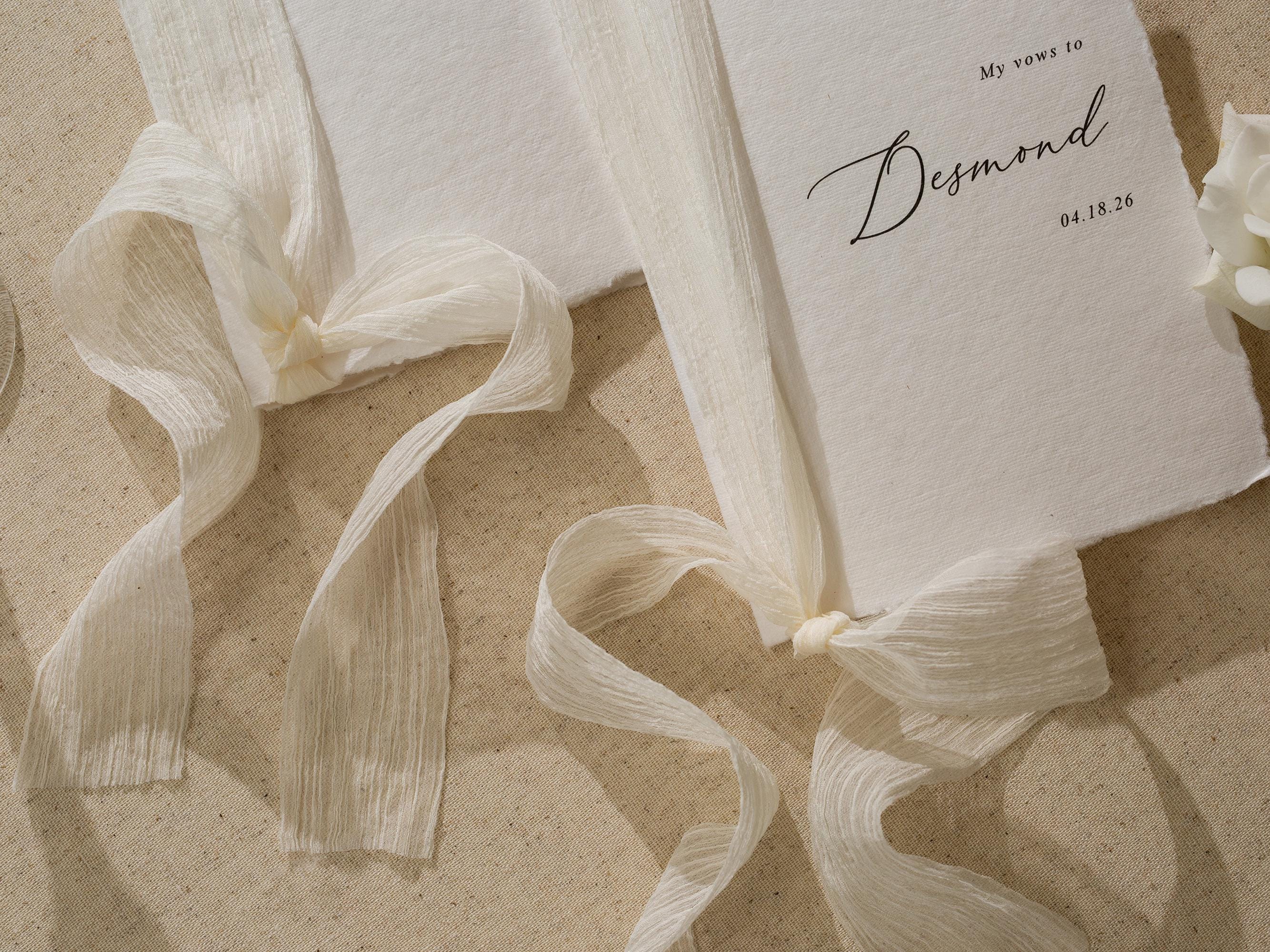 Personalized Deckled Edge Wedding Vow Booklets D4 - Set of 2, Vow Books w/ Ribbon, Vow Renewals, My Promises to, Custom Names and Date, 5x7"