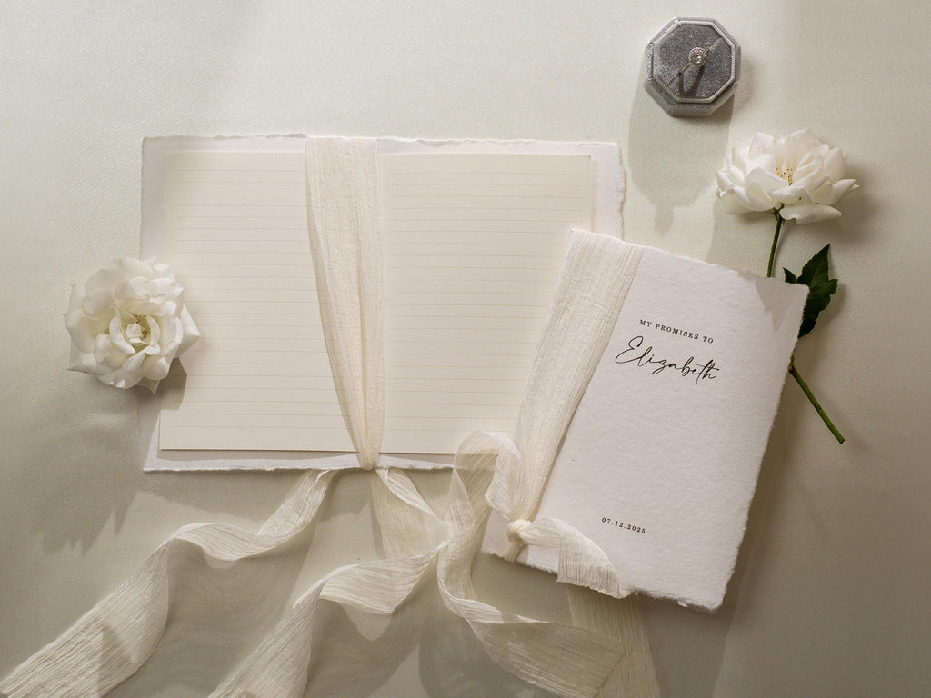 Personalized Deckled Edge Wedding Vow Booklets D2 - Set of 2, Vow Books w/ Ribbon, Vow Renewals, My Promises to, Custom Names and Date, 5x7"