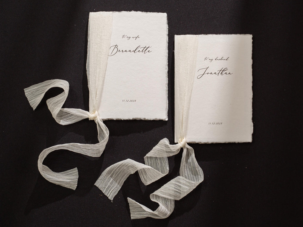 Personalized Deckled Edge Wedding Vow Booklets D3 - Set of 2, Vow Books w/ Ribbon, Vow Renewals, To My Husband Wife, Custom Names Date, 5x7"