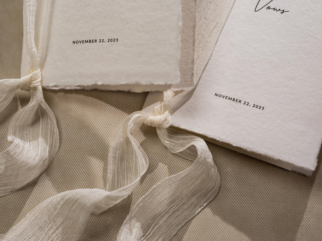 Personalized Deckled Edge Wedding Vow Booklets D1 - Set of 2, Vow Books w/ Ribbon, Vow Renewals, Husband Wife, Custom Names and Date, 5x7"