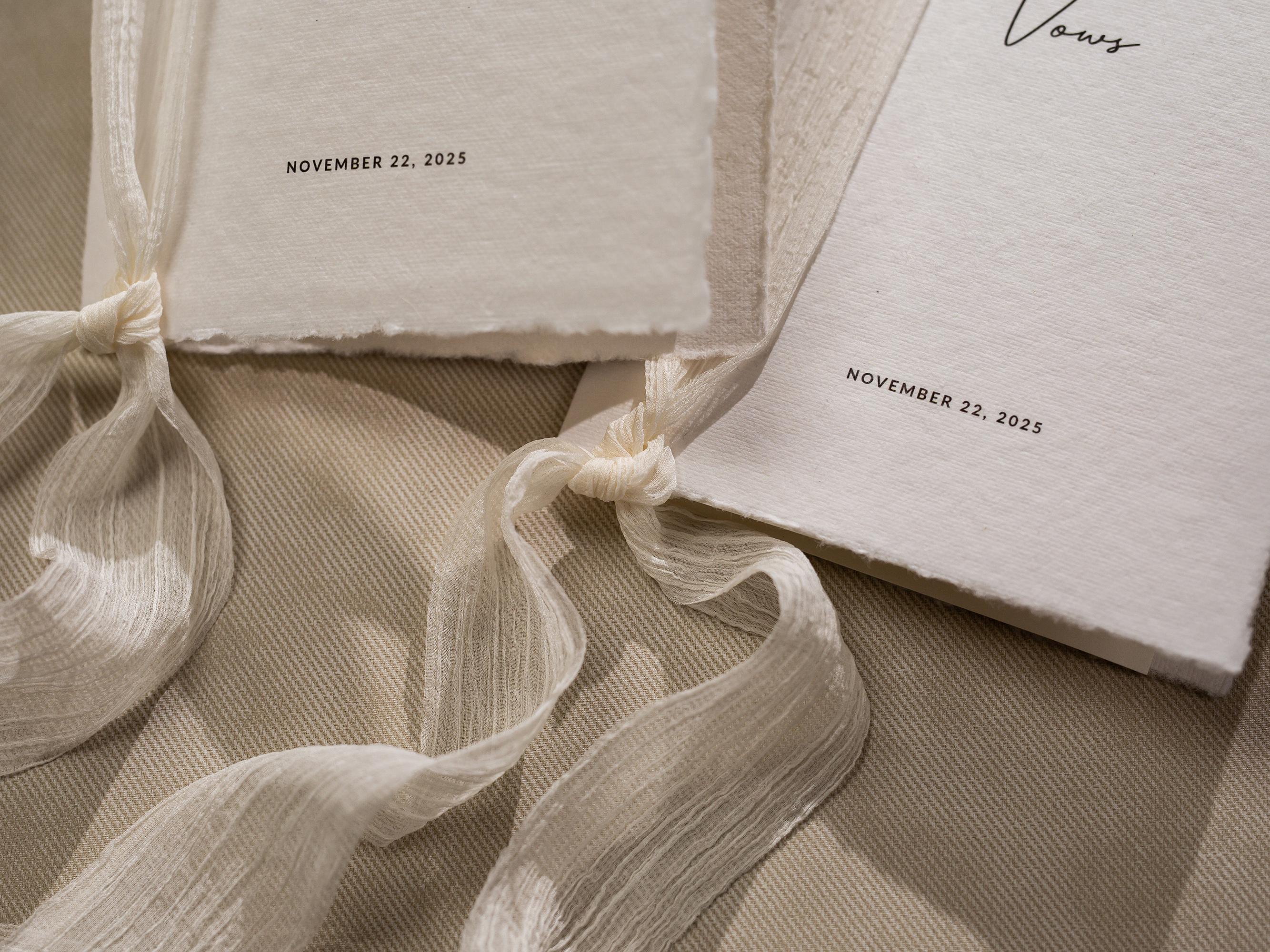 Personalized Deckled Edge Wedding Vow Booklets D1 - Set of 2, Vow Books w/ Ribbon, Vow Renewals, Husband Wife, Custom Names and Date, 5x7"