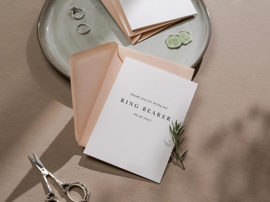 Wedding day folded card (d5) - custom dated thank you for being my groomsman best man ring bearer from groom bride with envelope