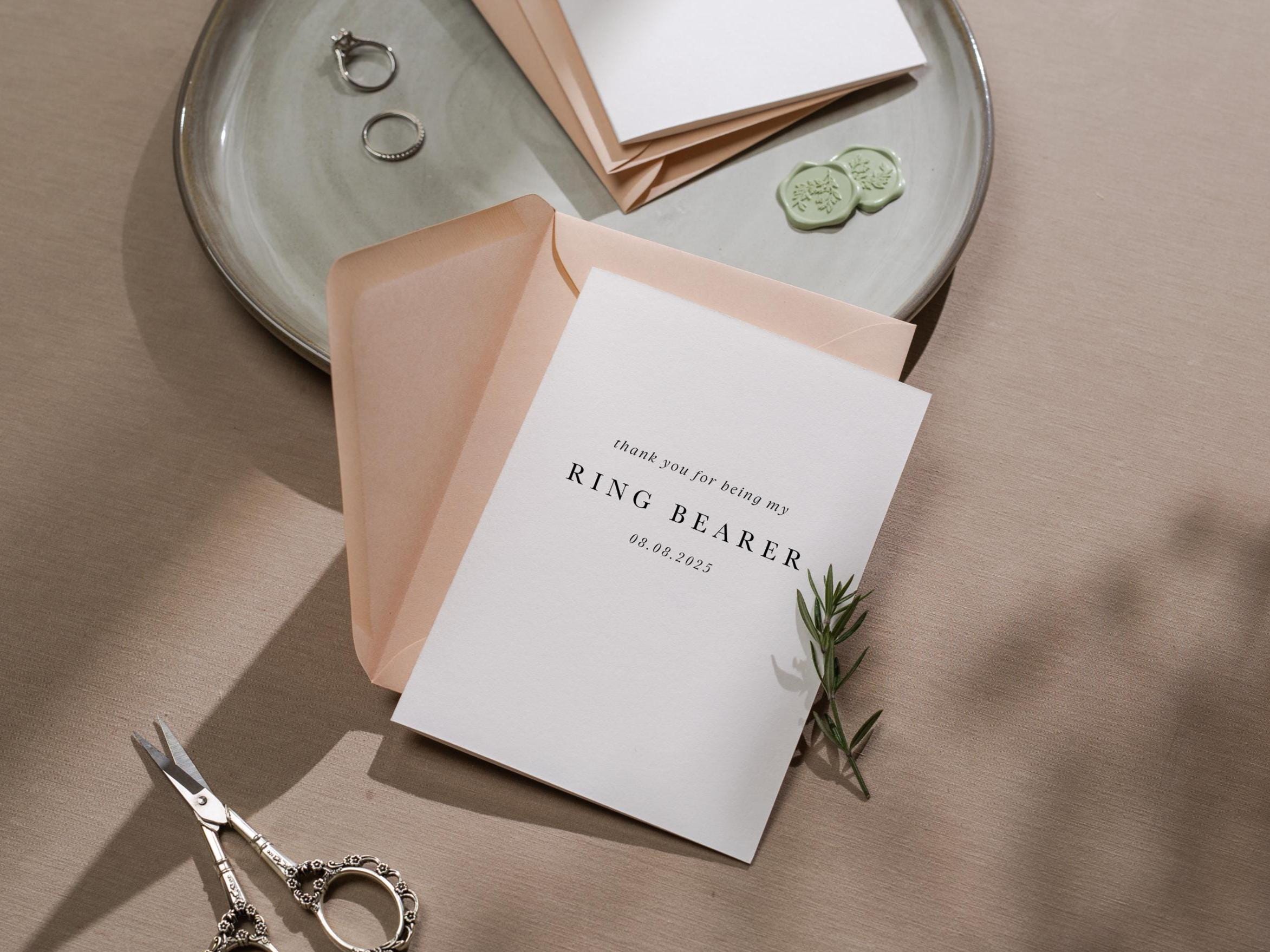 Wedding day folded card (d5) - custom dated thank you for being my groomsman best man ring bearer from groom bride with envelope