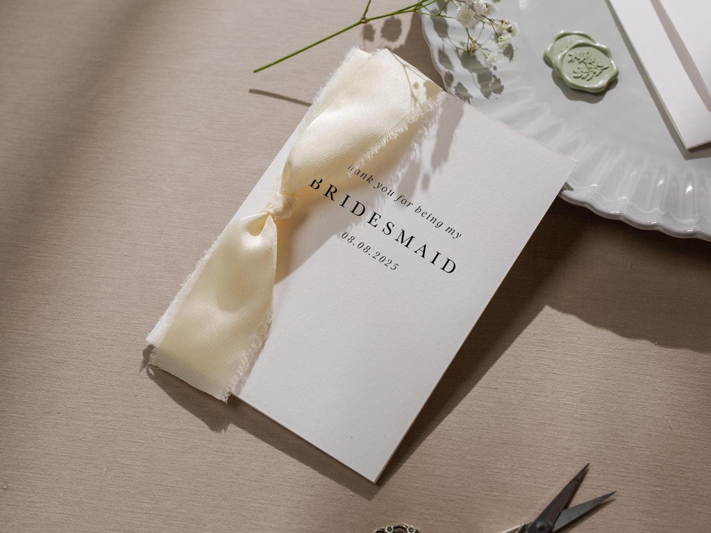 Wedding day folded card w/ ribbon (d5) - custom thank you for being my maid matron of honor bridesmaid bestfriend from bride