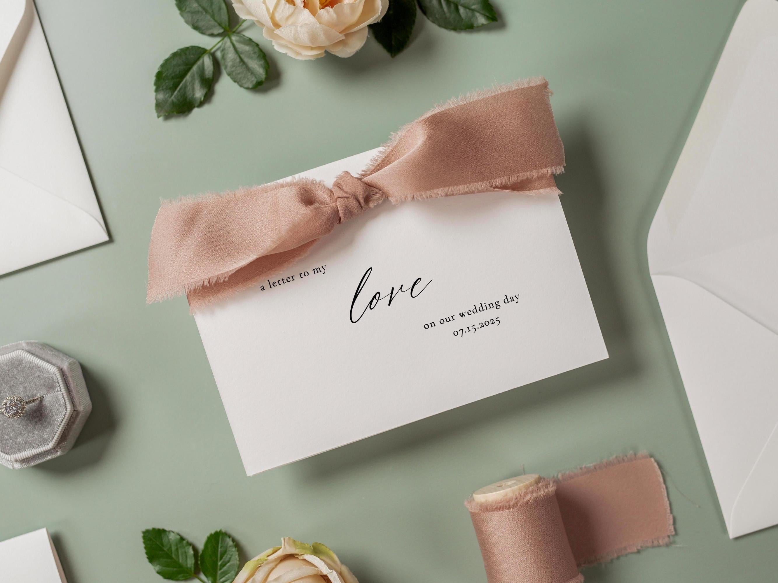 Wedding day folded card w/ ribbon (d4) - to my husband wife groom bride on our wedding day custom date on card ribbon envelope