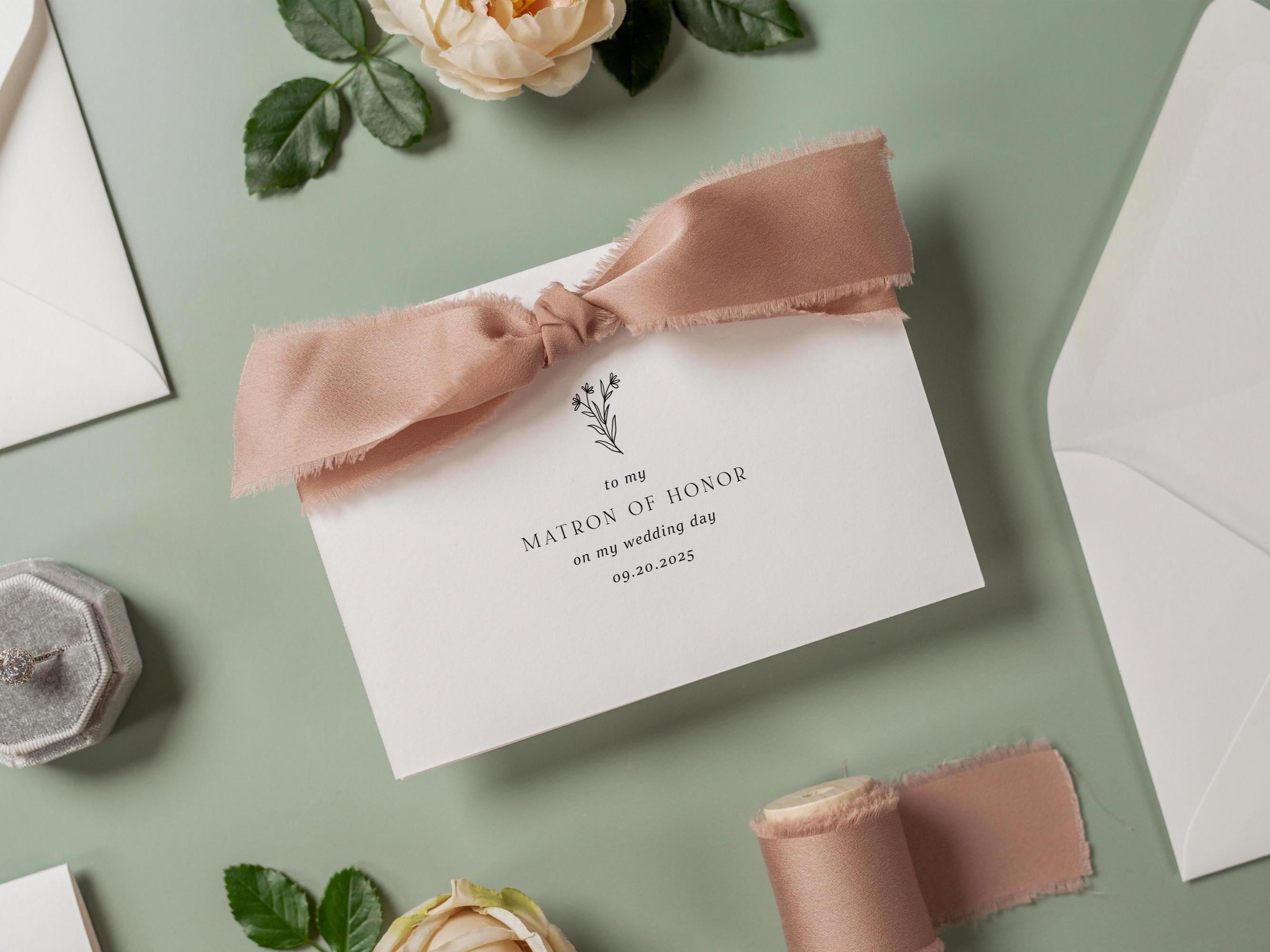 Wedding day folded card w/ ribbon (d1) - thank you cards to family bridal party moh bridesmaid mom dad mil fil parents gift