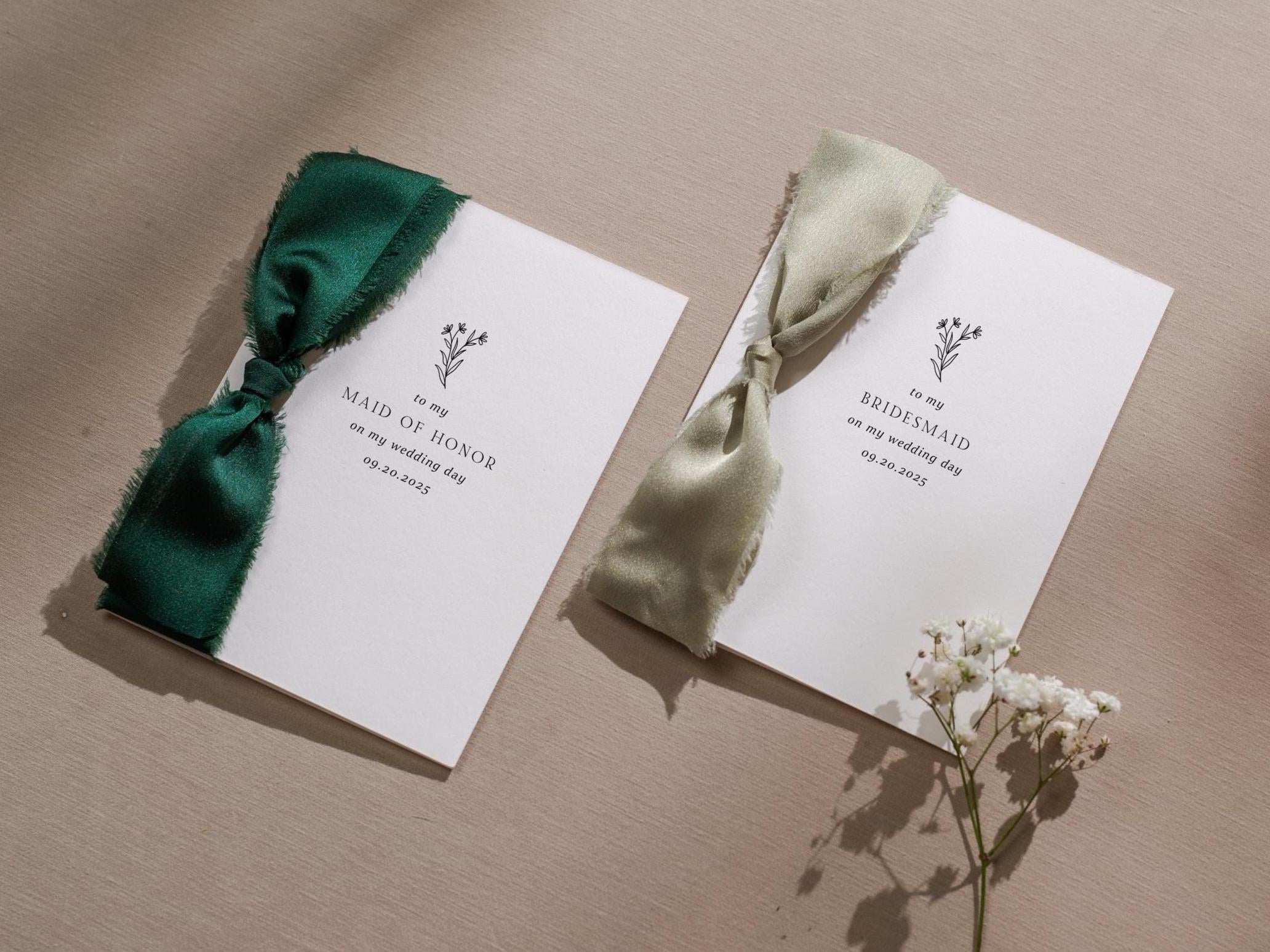 Wedding day folded card w/ ribbon (d1) - thank you cards to family bridal party moh bridesmaid mom dad mil fil parents gift