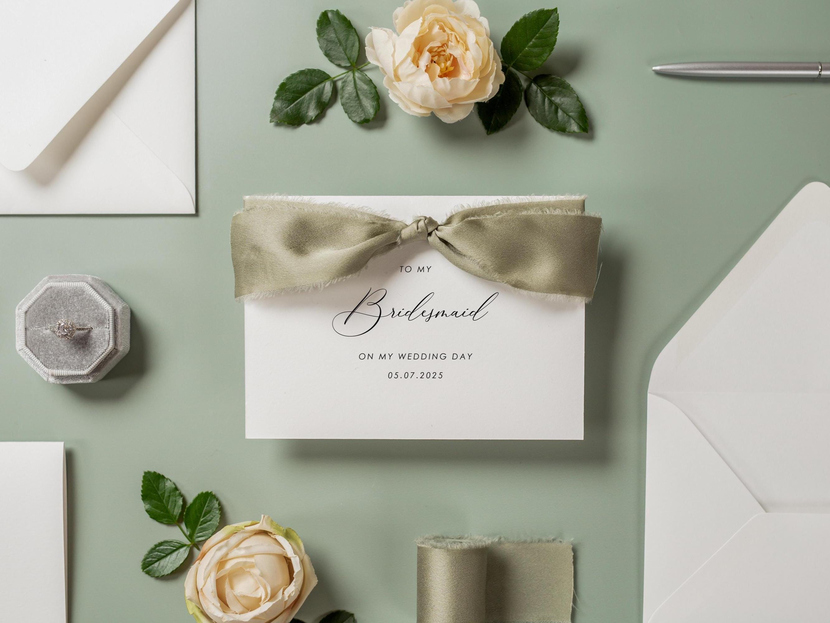 Wedding day folded card w/ ribbon (d2) - to my best friend maid of honor bridesmaid on my wedding day custom card with date