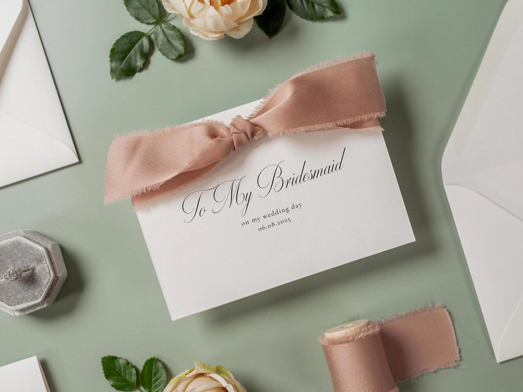 Wedding day folded card w/ ribbon (d3) - thank you cards to family bridal party bridesmaid mom dad mil fil moh parents gift