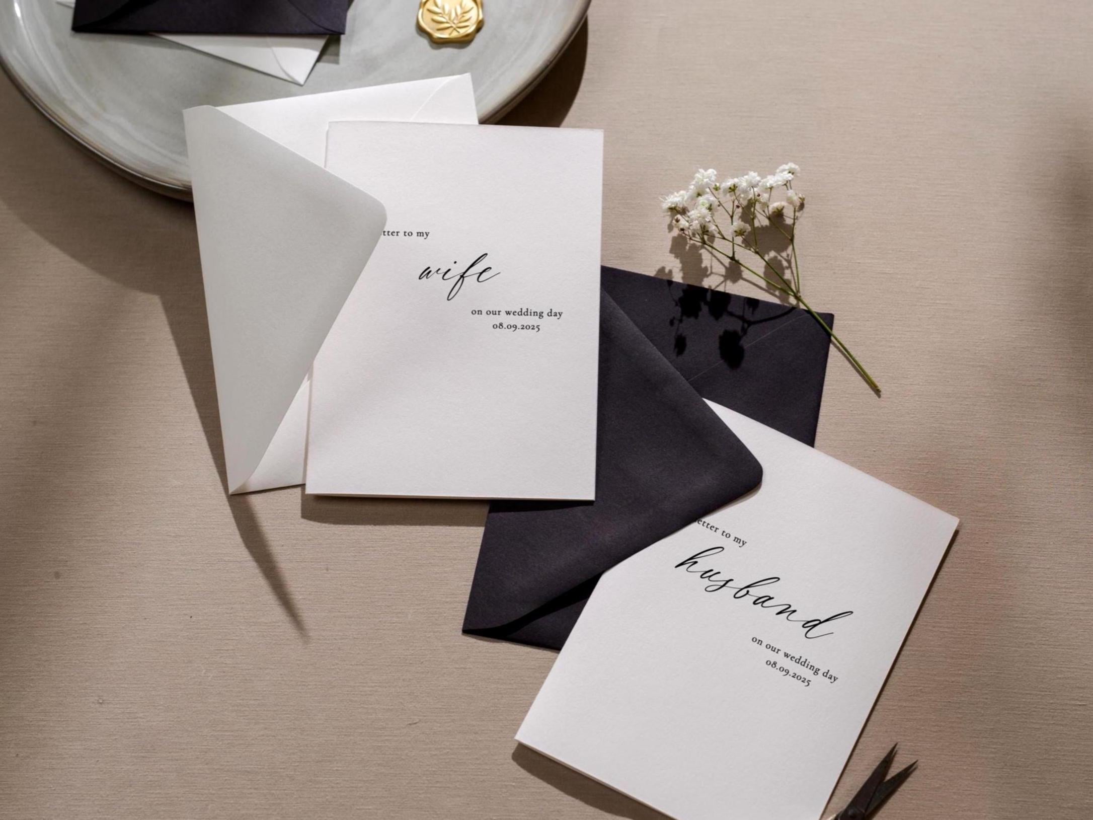 Wedding day folded card (d4) - to my husband wife groom bride love on our wedding day custom date on card includes envelope