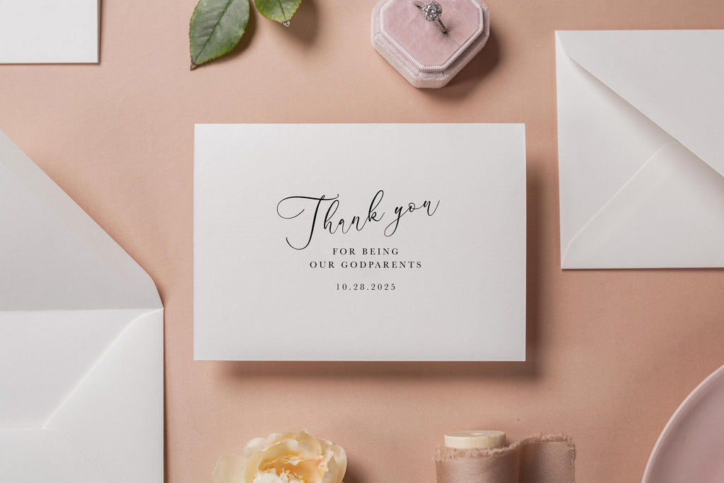 Thank you wedding day folded card (d18) - custom personalized name date card for officiant host priest pastor god parents moh mil