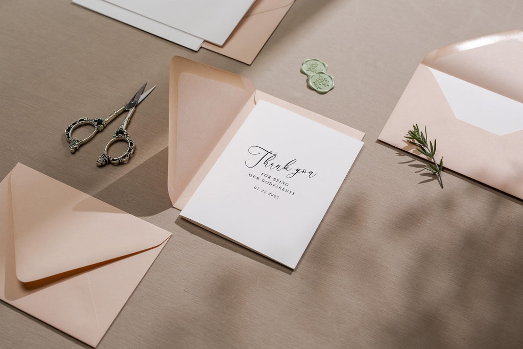 Thank you wedding day folded card (d18) - custom personalized name date card for officiant host priest pastor god parents moh mil