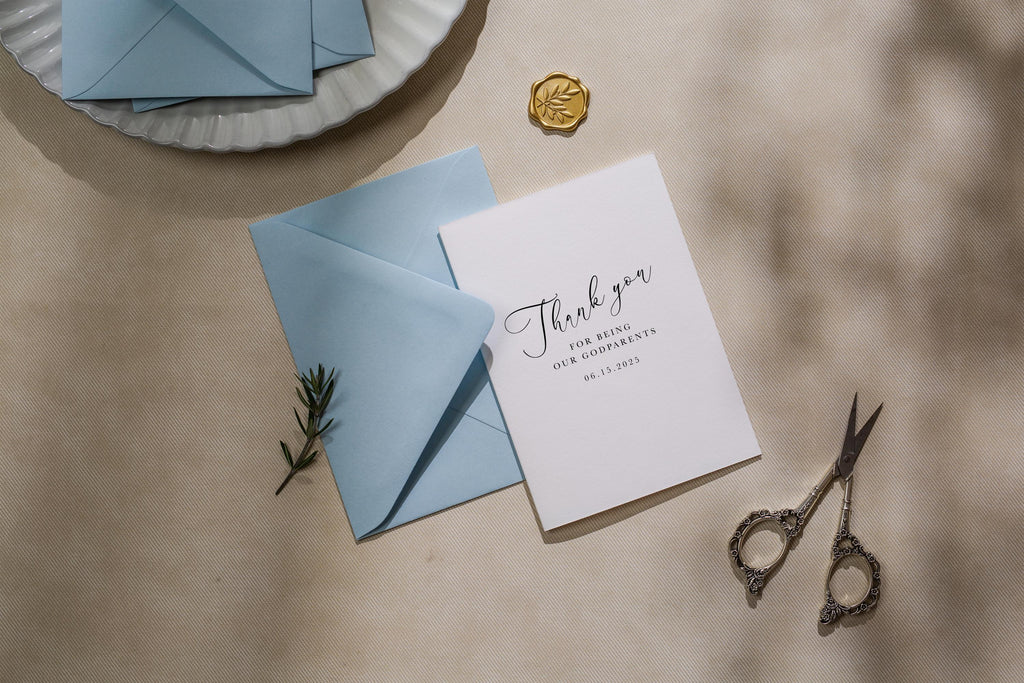 Thank you wedding day folded card (d18) - custom personalized name date card for officiant host priest pastor god parents moh mil