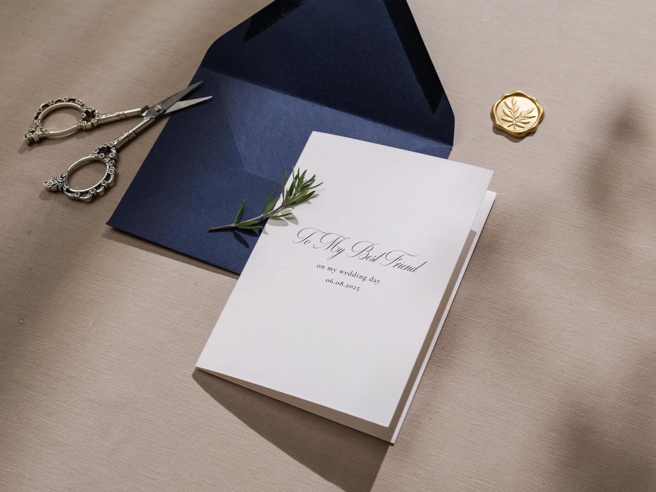 Wedding day folded card (d3) - to my best friend maid of honor bridesmaid on my wedding day custom card with envelope thank you