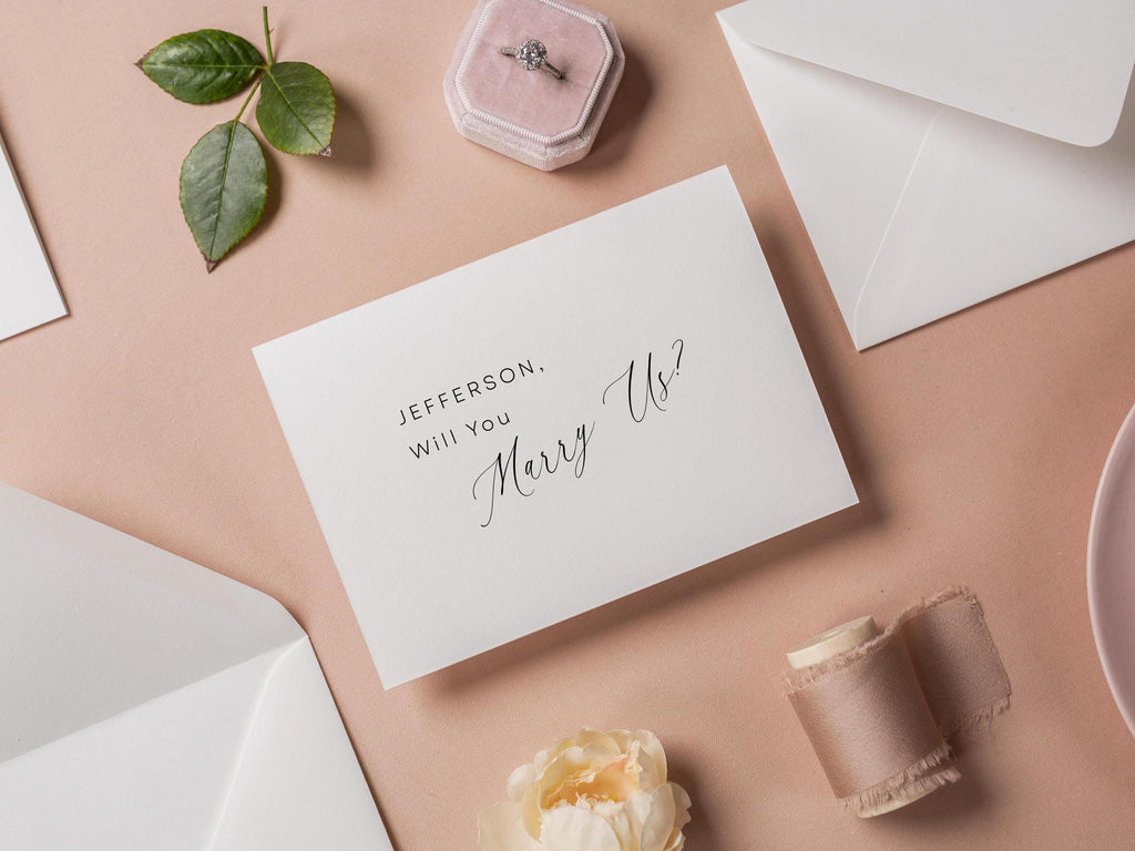 Will you marry us? wedding day folded card (d11) - custom name personalized sponsor officiant godparent host blank cards