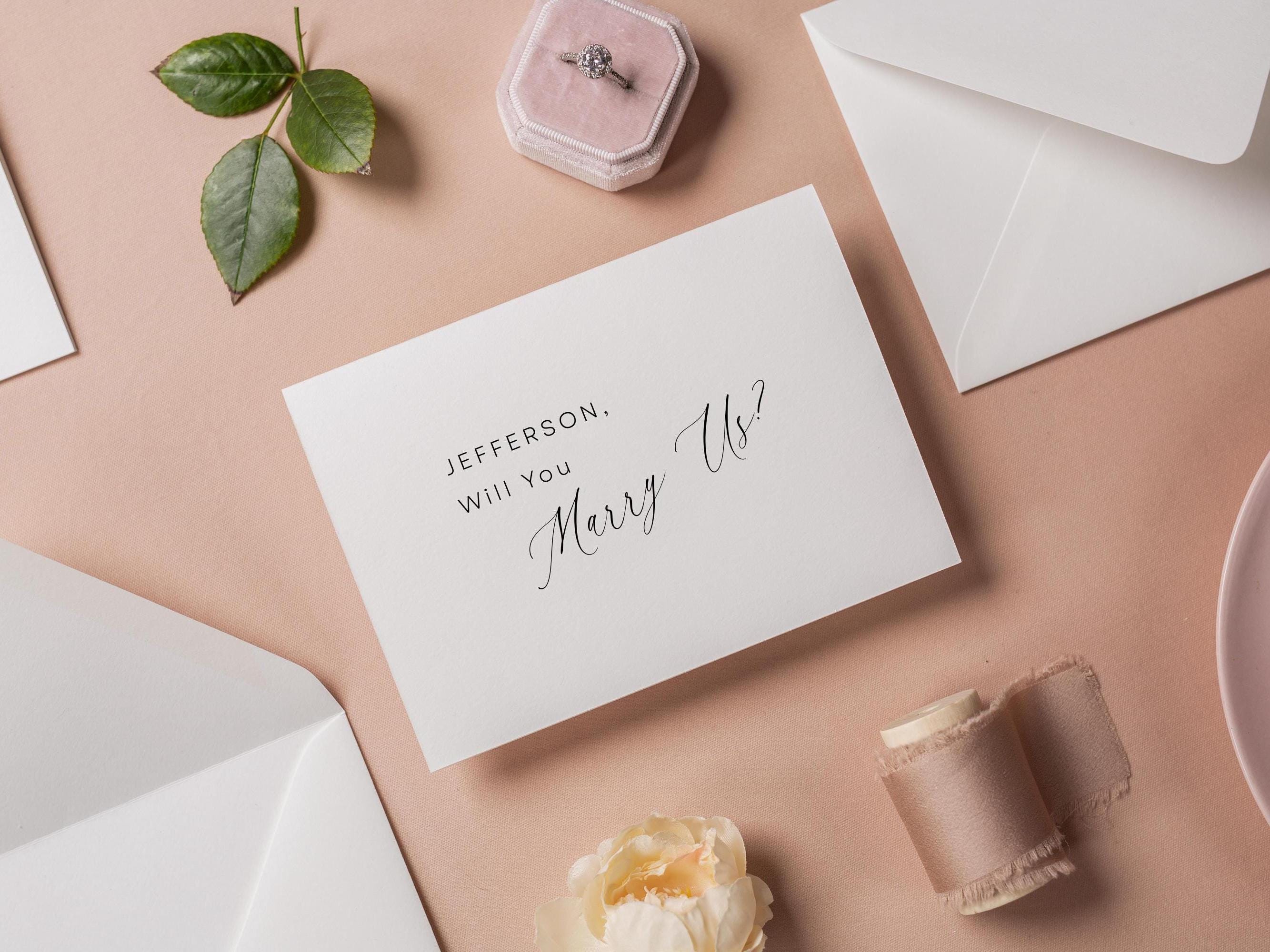 Will you marry us? wedding day folded card (d11) - custom name personalized sponsor officiant godparent host blank cards