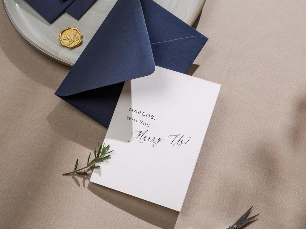 Will you marry us? wedding day folded card (d11) - custom name personalized sponsor officiant godparent host blank cards