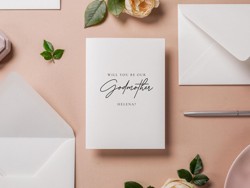 Will you be our? wedding day folded card (d14) - custom personalized name sponsor officiant godparent godmother godfather moh host