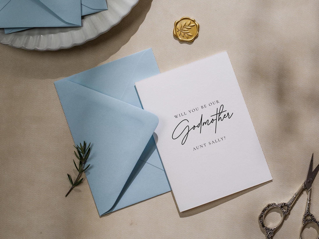 Will you be our? wedding day folded card (d14) - custom personalized name sponsor officiant godparent godmother godfather moh host