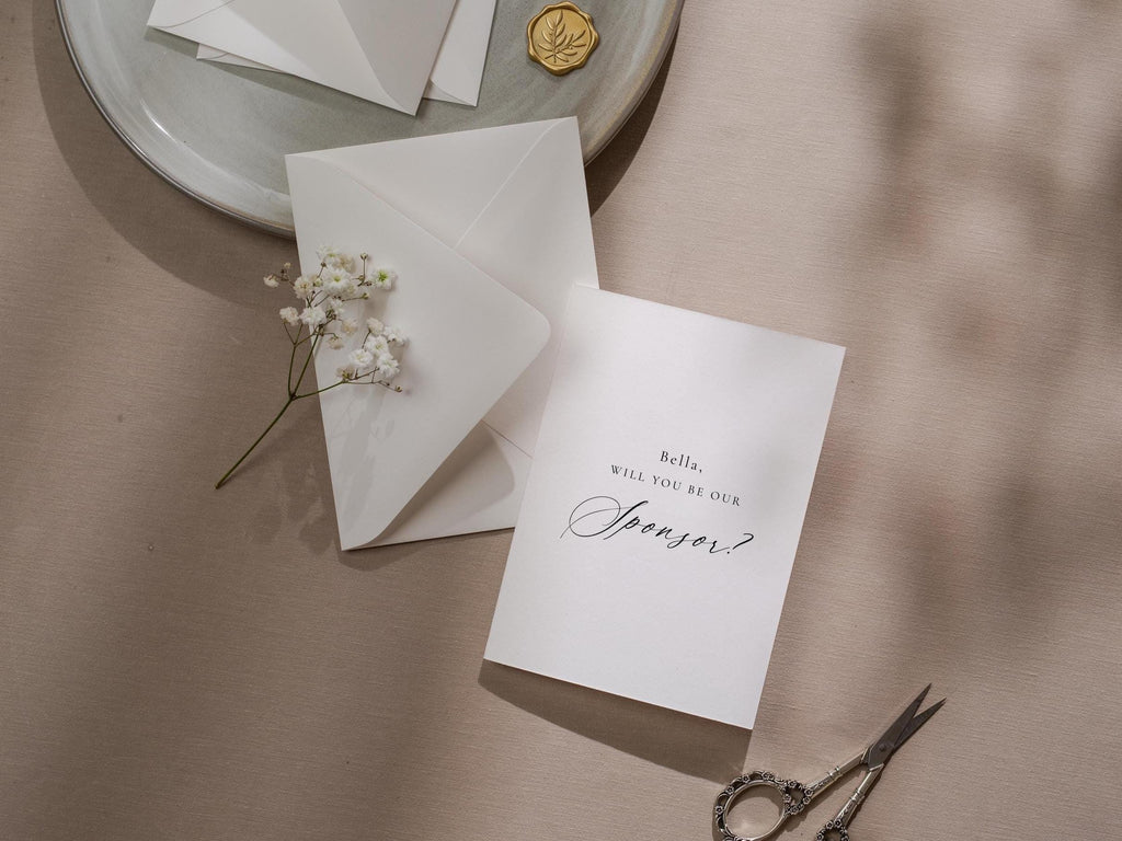 Will you be our? wedding day folded card (d13) - custom personalized sponsor officiant godparent host godmother godfather cards