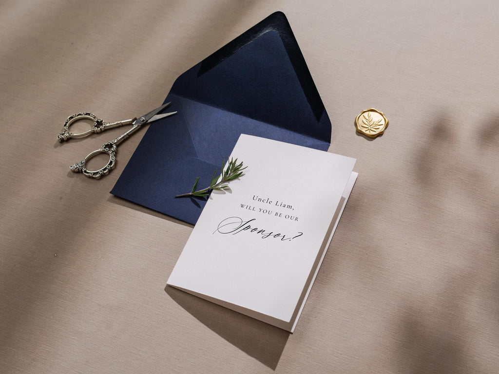 Will you be our? wedding day folded card (d13) - custom personalized sponsor officiant godparent host godmother godfather cards