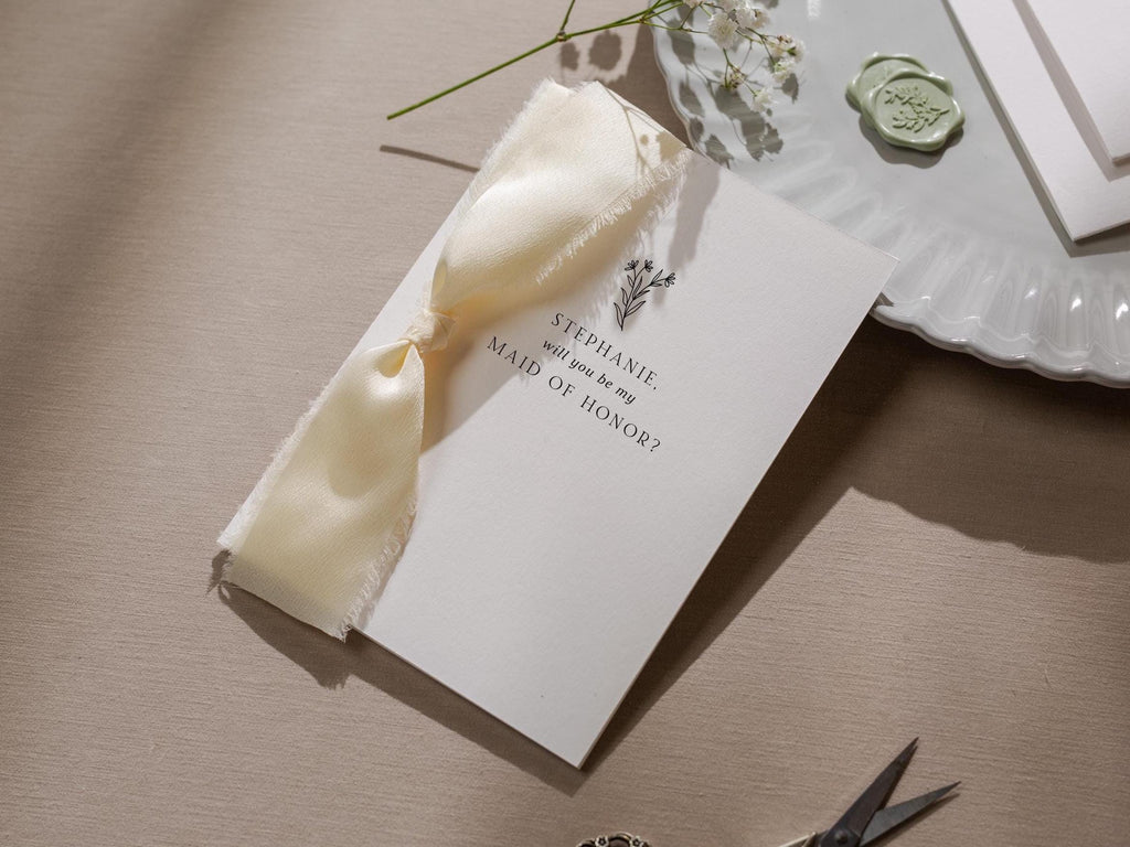 Will You Be My Bridesmaid Proposal Cards w/ Ribbon (D6) - MOH, Maid of Honor, Groomsman, Flower Girl, Officiant, Wedding Party