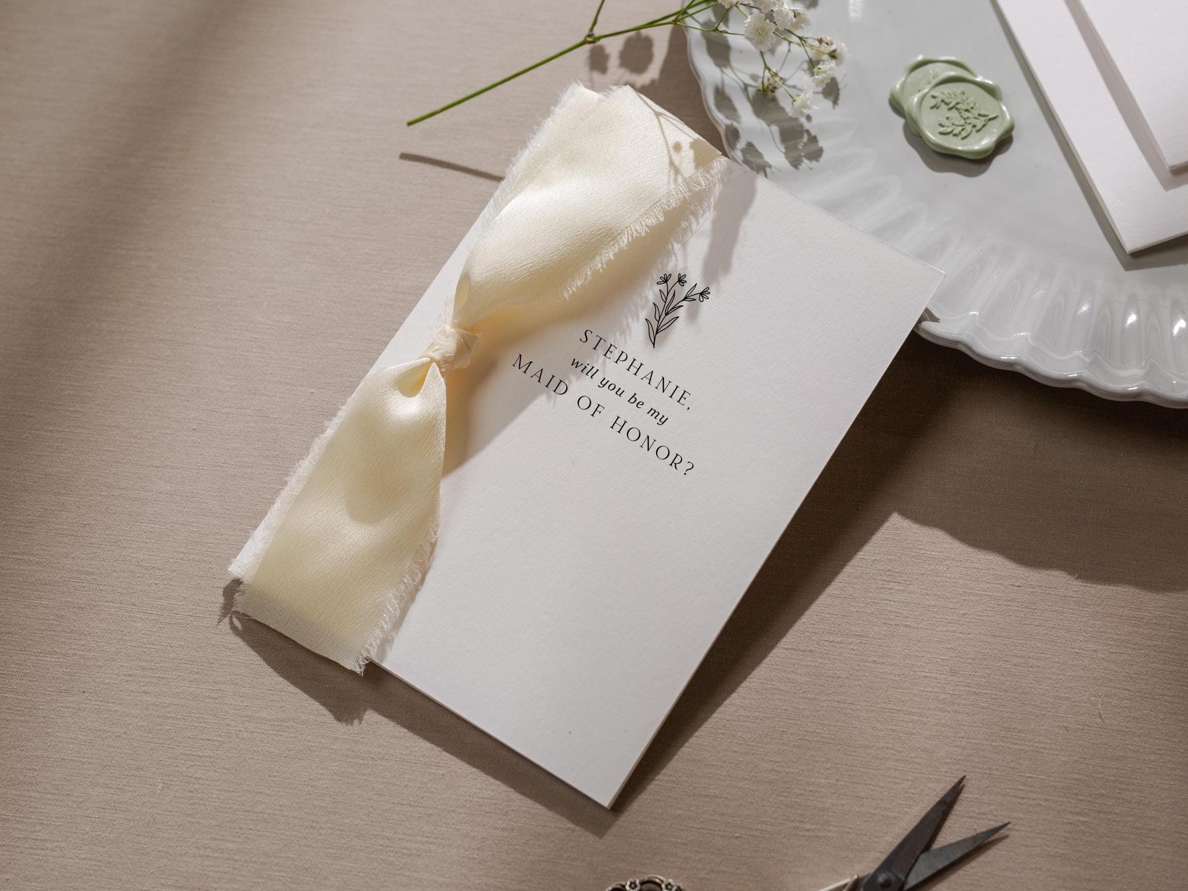 Will You Be My Bridesmaid Proposal Cards w/ Ribbon (D6) - MOH, Maid of Honor, Groomsman, Flower Girl, Officiant, Wedding Party