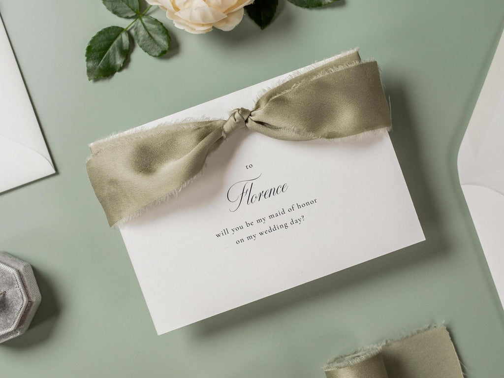 Will You Be My? Proposal Cards w/ Ribbon (D8) - Bridesmaid, Maid of Honor, Groomsman, Flower Girl, Officiant, Wedding Party