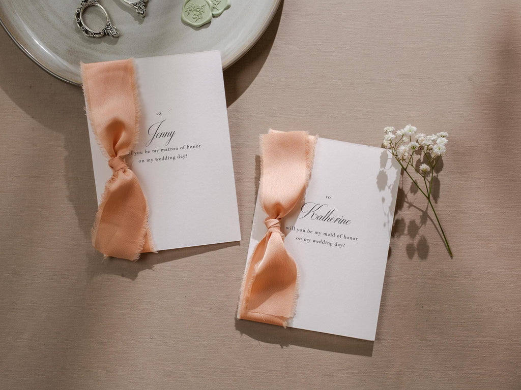 Will You Be My? Proposal Cards w/ Ribbon (D8) - Bridesmaid, Maid of Honor, Groomsman, Flower Girl, Officiant, Wedding Party