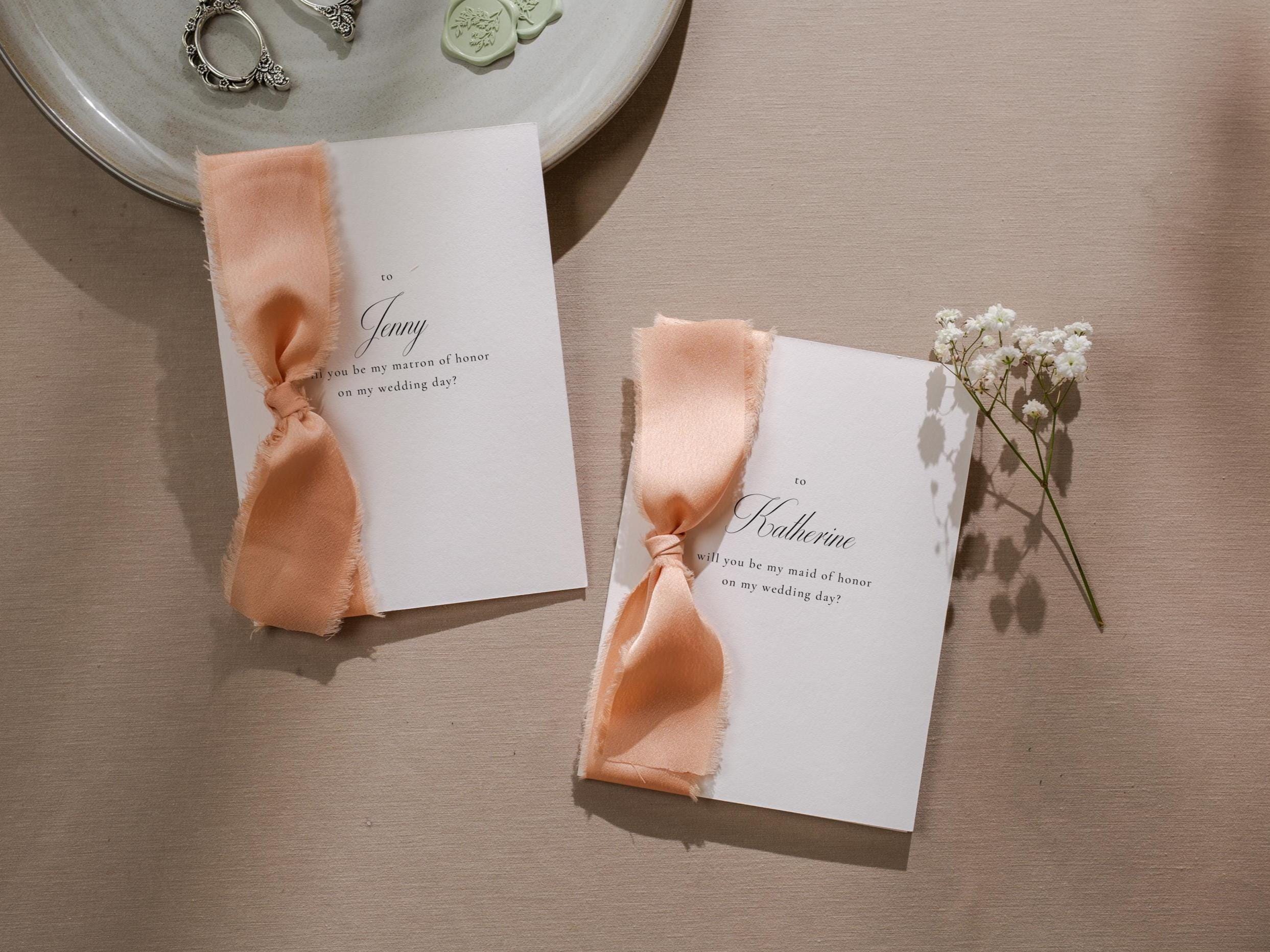 Will You Be My? Proposal Cards w/ Ribbon (D8) - Bridesmaid, Maid of Honor, Groomsman, Flower Girl, Officiant, Wedding Party