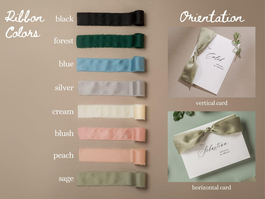 Will You Be My? Proposal Cards w/ Ribbon (D9) - Ring Bearer, Bridesmaid, Maid of Honor, Groomsmen, Officiant, Wedding Party